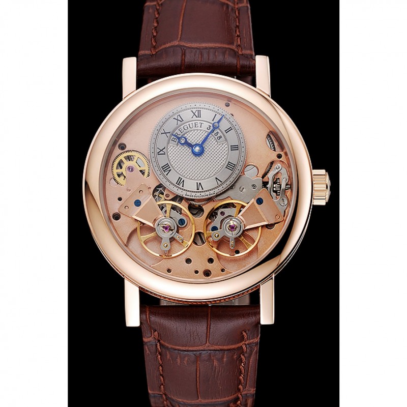 Breguet Tradition Grey Dial Gold Case Brown Leather Bracelet 1454031-1