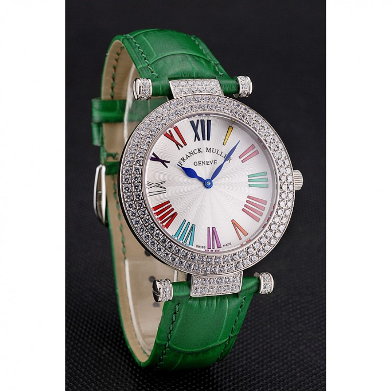 Franck Muller Double Mistery Ronde White Dial Stainless Steel Case Green Leather Strap-2