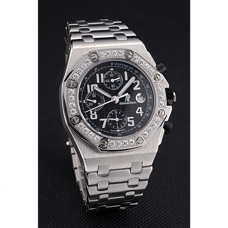Swiss Audemars Piguet Royal Oak Offshore Black Dial Diamond Bezel Stainless Steel Case And Bracelet 622873-2