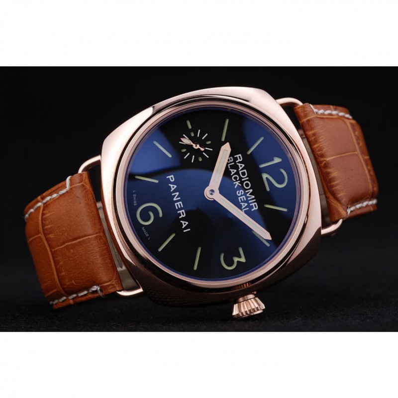 AAA Replica Watches Panerai Radiomir Black Seal Black Dial Rose Gold Case Brown Leather Bracelet-2