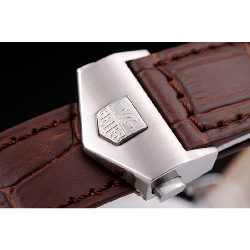 Tag Heuer SLR Brushed Stainless Steel Case Silver Dial Brown Leather Strap-4