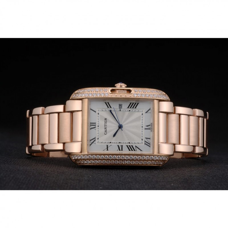 Cartier Tank Anglaise 36mm White Dial Diamonds Rose Gold Case Rose Gold Bracelet-4