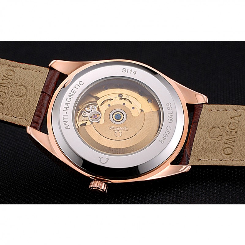 Omega Tresor Master Co-Axial White Dial Rose Gold Case Brown Leather Strap-8