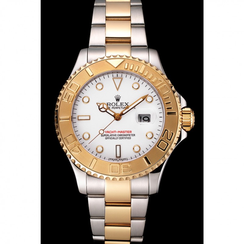 Rolex Yacht-Master White Dial Gold Bezel Stainless Steel Case Two Tone Bracelet-1