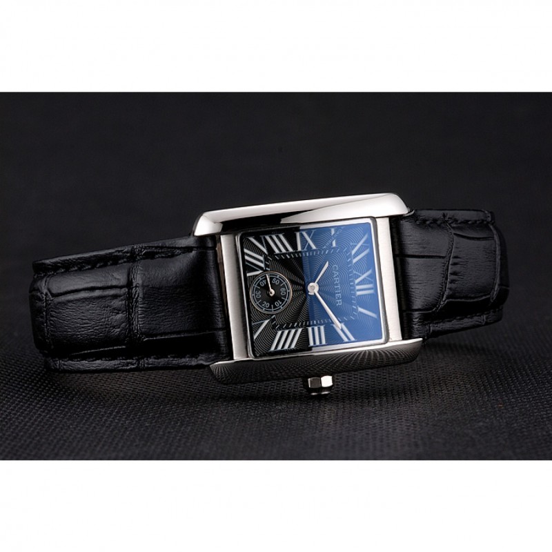 Cartier Tank MC Stainless Steel Case Black Dial Black Leather Strap 622174-3