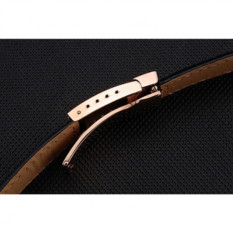 Rolex Black Leather with Rose Gold Clasp Bracelet 622498-7