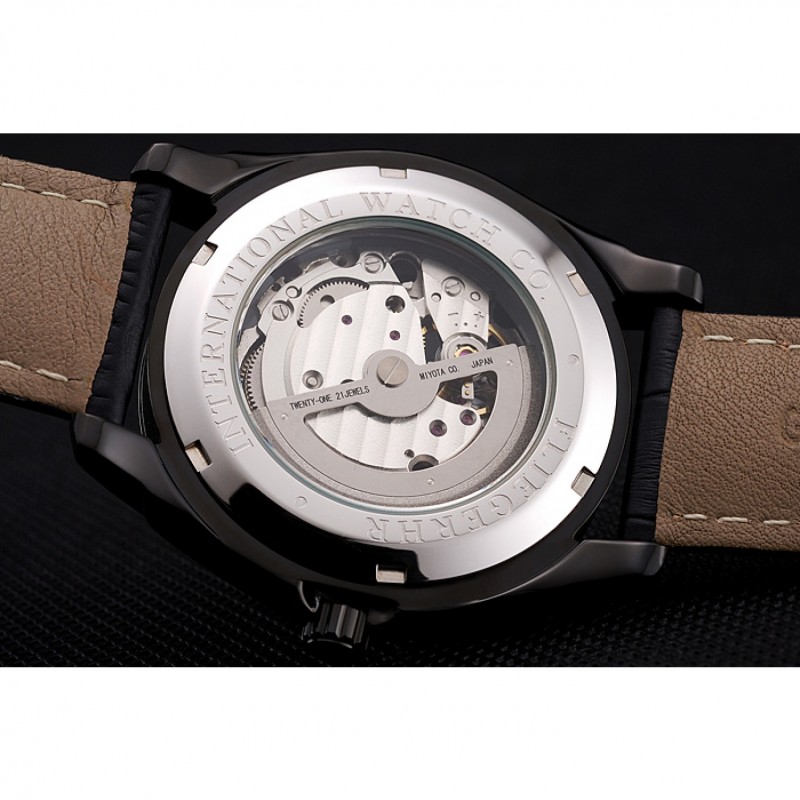 AAA Swiss IWC Pilot's Watch Black Dial With Orange Markings Black Plated Stainless Steel Case Black Leather Strap 1453737-7