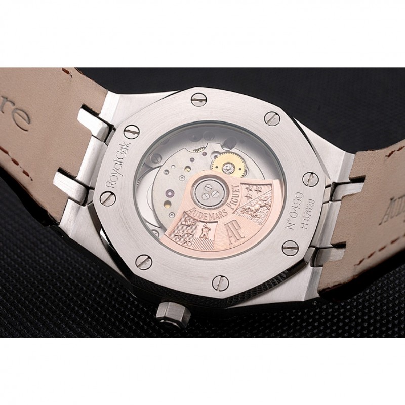 Swiss Audemars Piguet Royal Oak White Dial Stainless Steel Case Brown Leather Strap-7