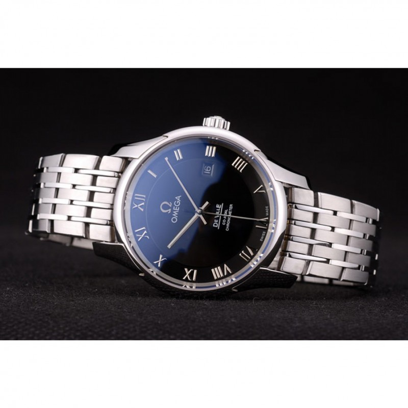Omega Swiss DeVille Stainless Steel Bezel Roman Numbers Black Dial 7613-4