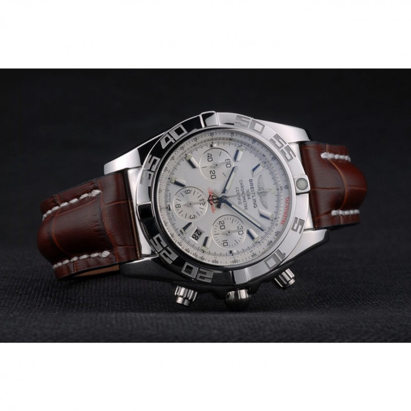 Cheap Swiss Breitling Certifie Stainless Steel Bezel Brown Croco Leather Bracelet White Dial 80285-3