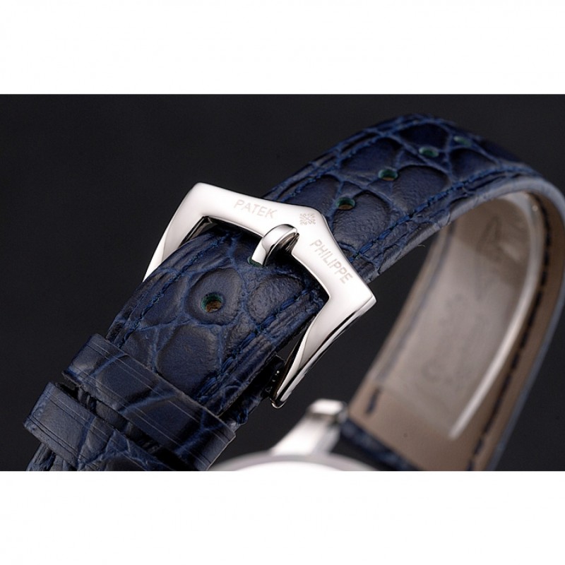 Patek Philippe Calatrava Blue Guilloche Dial Stainless Steel Case Blue Leather Strap-5