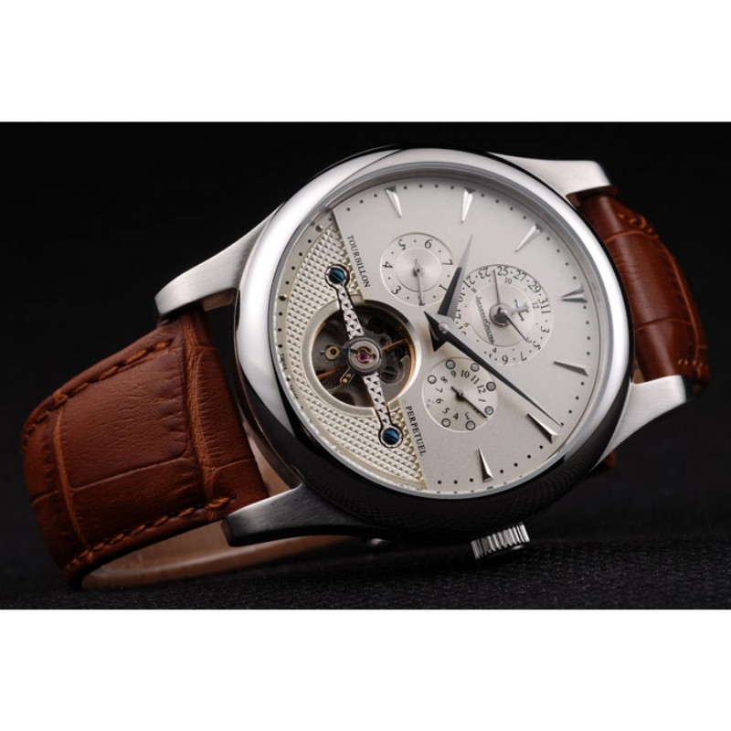 Jaeger Le Coultre Master Control Tourbillon White Dial Brown Leather Strap-3