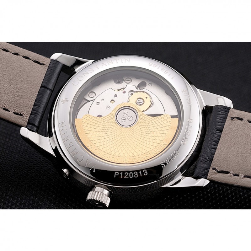 Swiss Vacheron Constantin Traditionnelle Power Reserve White Dial Stainless Steel Case Black Leather Strap-7