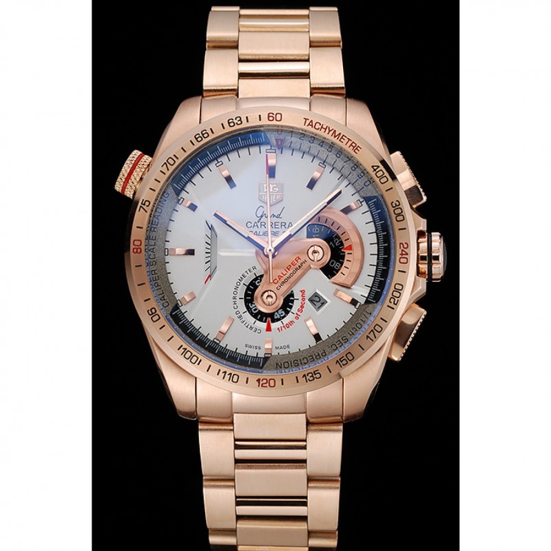 High Quality Replica Watches Tag Heuer Carrera Rose Gold Case White Dial-1