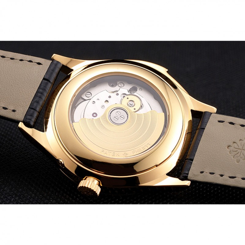 Swiss Patek Philippe Grand Complications Perpetual Calendar Blue Dial Gold Case Diamond Bezel Black Leather Strap-7