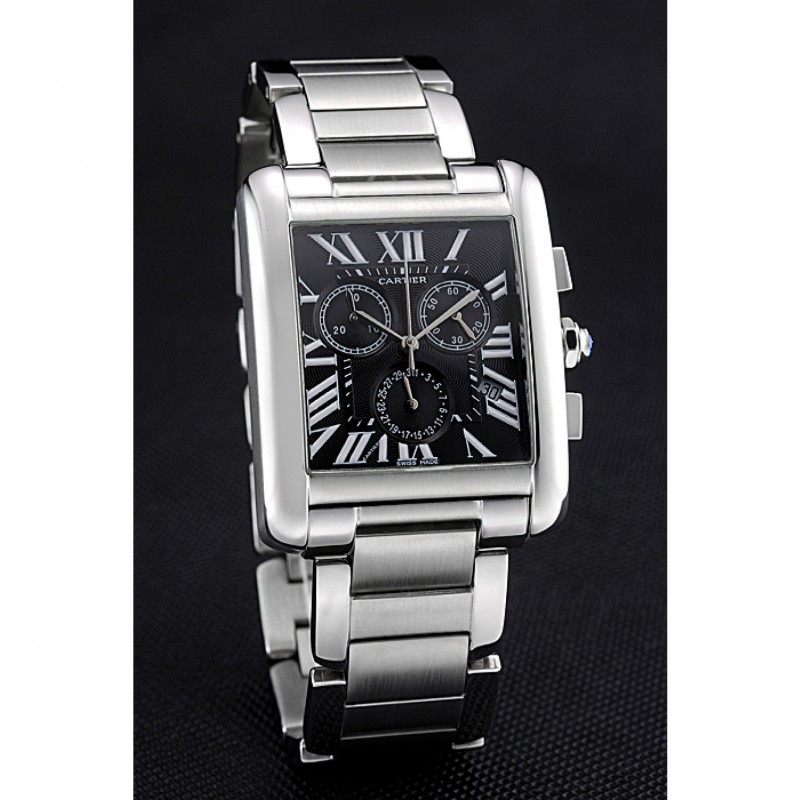Cheap Cartier Tank MC Black Dial Stainless Steel Case And Bracelet 622698-2