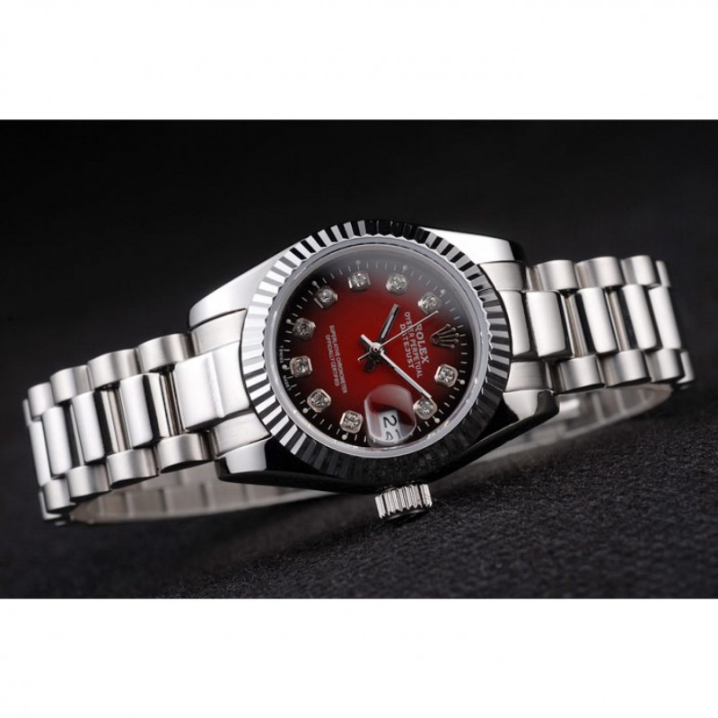 Rolex Datejust Polished Stainless Steel Two Tone Red Dial-3