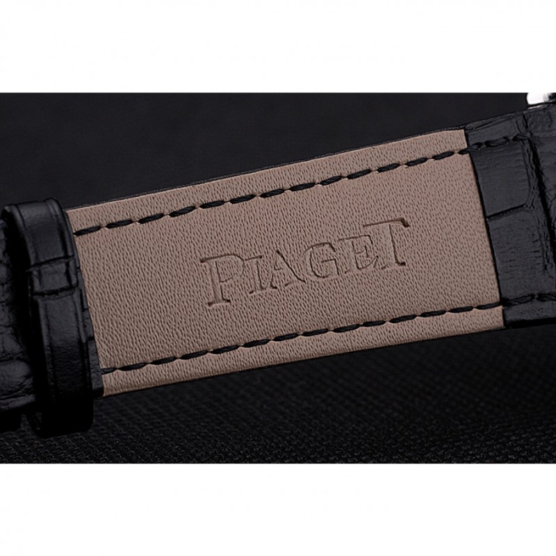 Cheap Piaget Altiplano Date Black Dial Stainless Steel Case Black Leather Strap-6