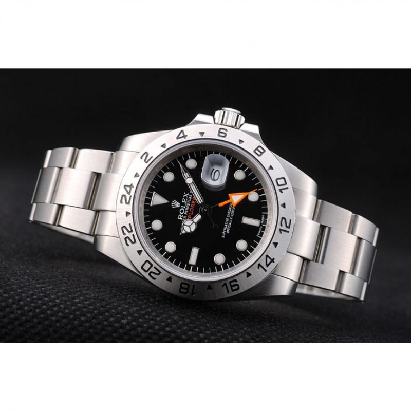 High End Rolex Swiss Explorer Stainless Steel Bezel Black Dial Watch-4
