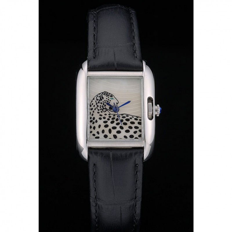 High Quality Replica Watches Cartier Tank Anglaise White Tiger Dial Stainless Steel Case Black Leather Bracelet-1