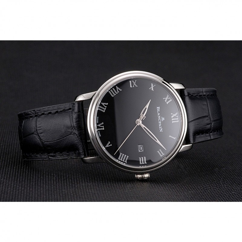 Blancpain Villeret Ultra Slim Black Dial Stainless Steel Case Black Leather Strap-3