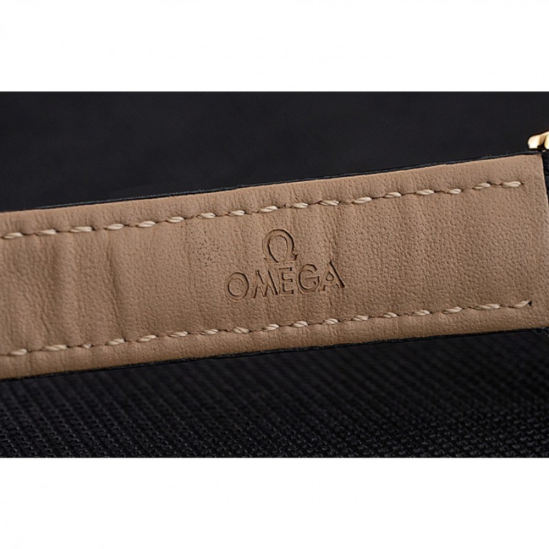 Omega De Ville Prestige Small Seconds White Dial Gold Case Black Leather Strap-6