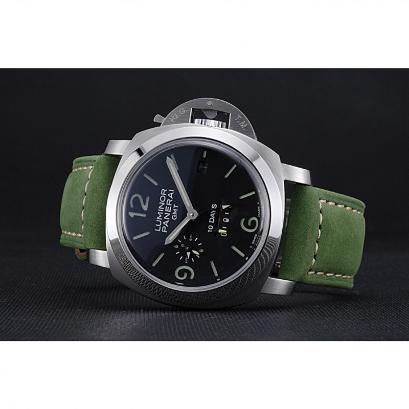Panerai Luminor GMT Stainless Steel Bezel Green Leather Bracelet 622318-4
