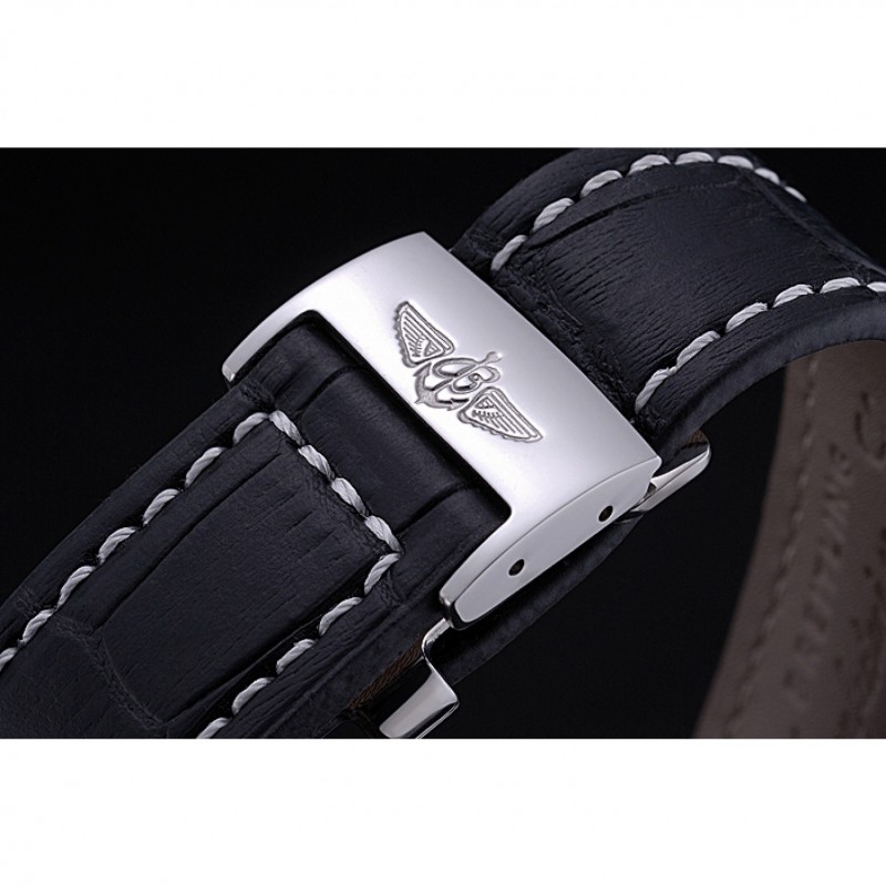 High Quality Breitling Chronomat 44 Black Dial with White Subdials Black Leather Bracelet 622511-5