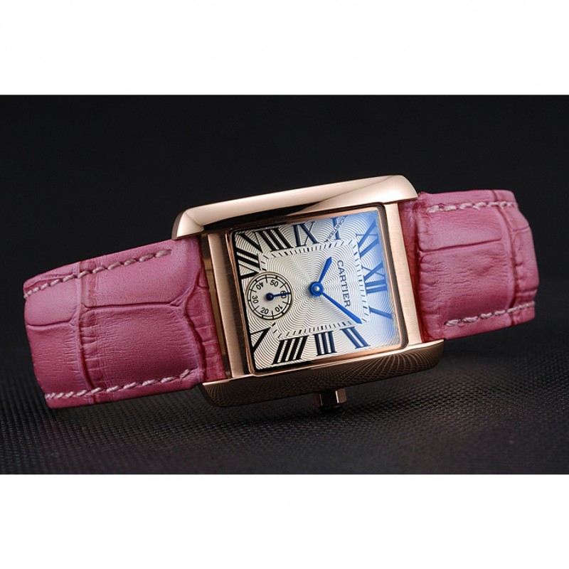 Cartier Tank MC Gold Case White Dial Pink Leather Strap 622176-3