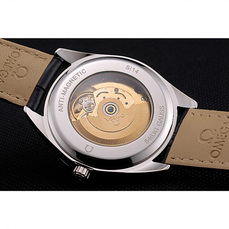 High End Omega Tresor Master Co-Axial White Dial Stainless Steel Case Black Leather Strap-8
