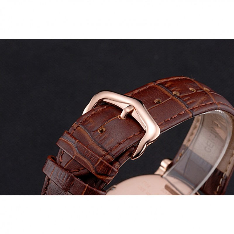 Cartier Rotonde Chronograph White Dial Rose Gold Case Brown Leather Strap-5
