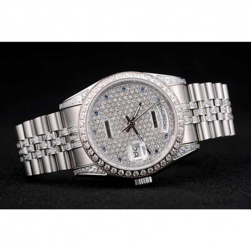 Rolex DayDate Diamond Plated Stainless Steel Bracelet Diamond Plated Dial 41985-3