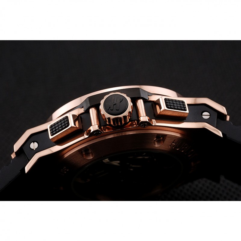 Swiss Hublot Big Bang Black Dial Rose Gold Case Black Rubber Bracelet 1453898-6