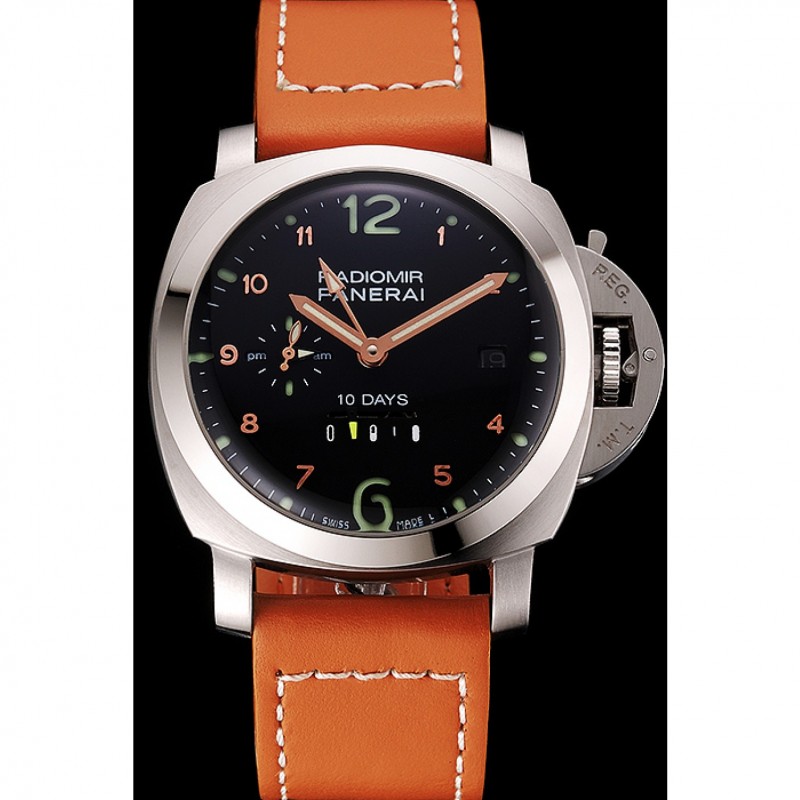 Best Panerai Radiomir Stainless Steel Bezel Orange Leather Bracelet 622317-1