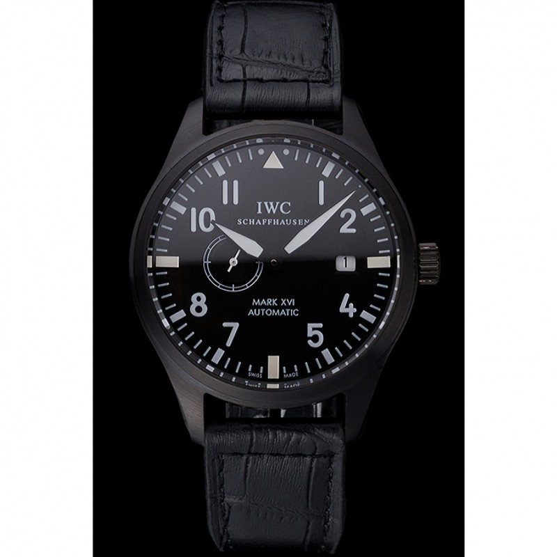 IWC Mark XVll Black Dial Black Stainless Steel Case Black Leather Strap-1