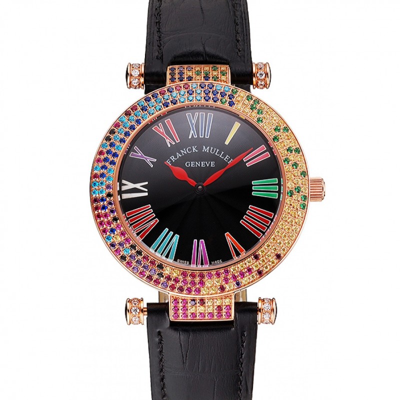 Franck Muller Double Mistery 4 Saisons Black Dial Rose Gold Case Black Leather Strap-0