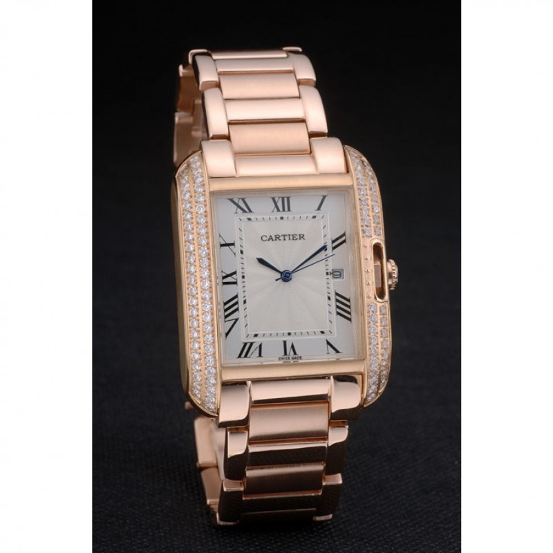 Cartier Tank Anglaise 36mm White Dial Diamonds Rose Gold Case Rose Gold Bracelet-2