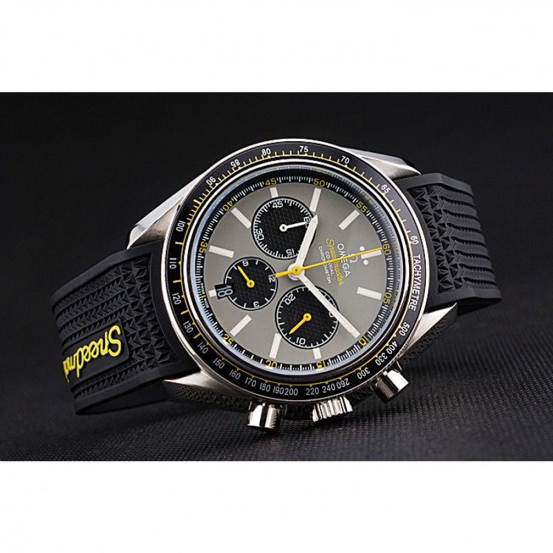 AAA Replica Watches Omega Speedmaster Racing Chronograph Grey Dial Rubber Bracelet 622540-3