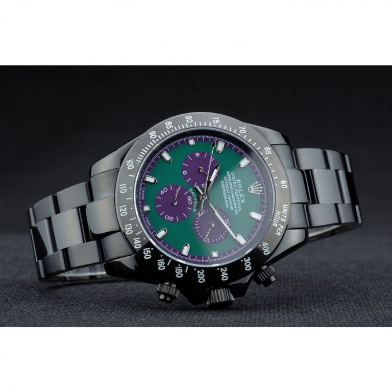 Luxury Replica Watches Rolex Daytona Black Ion Plated Tachymeter Black Stainless Steel Strap Green Dial 80246-3