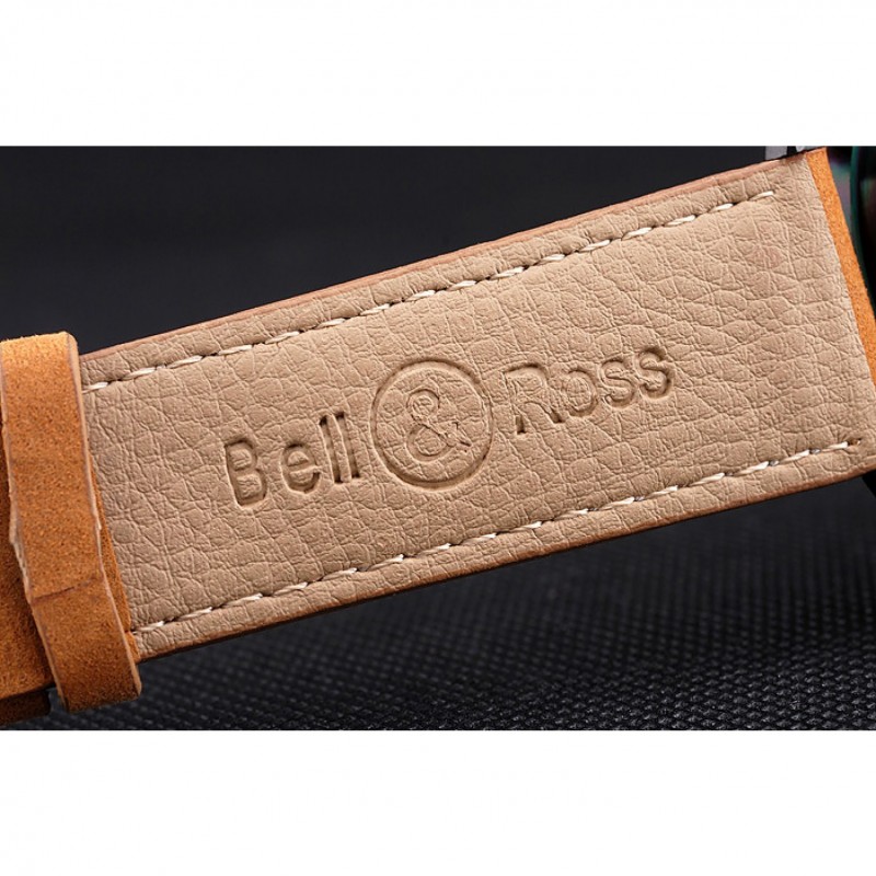 Bell and Ross BR126 Flyback Black Dial Black Case Gold Numerals Brown Suede Leather Strap-7