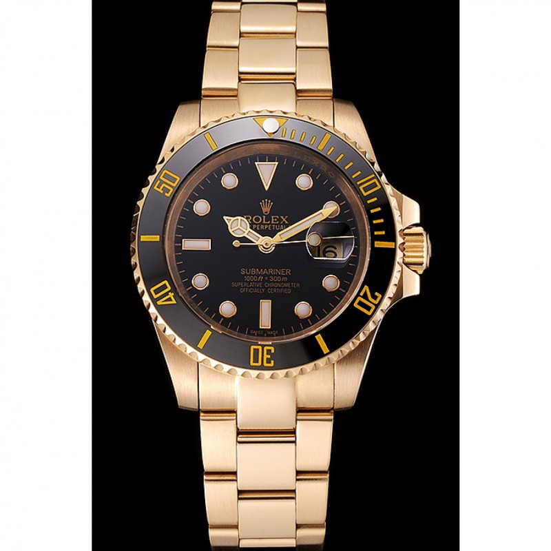 Swiss Rolex Submariner Black Dial Black Bezel Yellow Gold Case And Bracelet-1