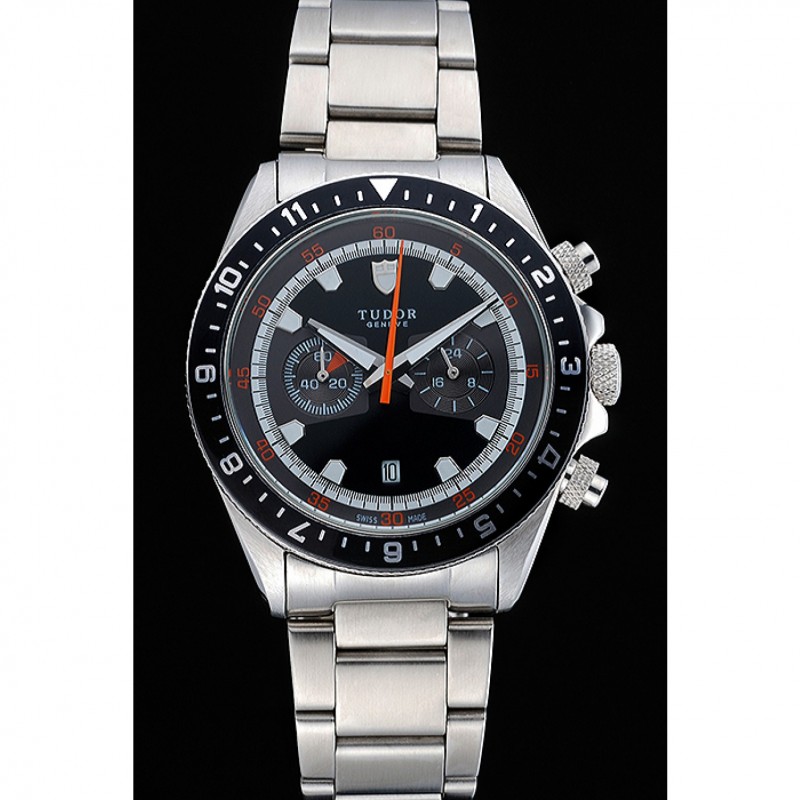 Tudor Heritage Chronograph Black Dial Stainless Steel Bracelet 622418-1