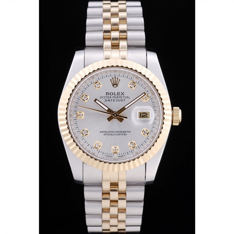 Rolex Datejust Silver Dial Diamonds Ribbed Bezel 7454-1