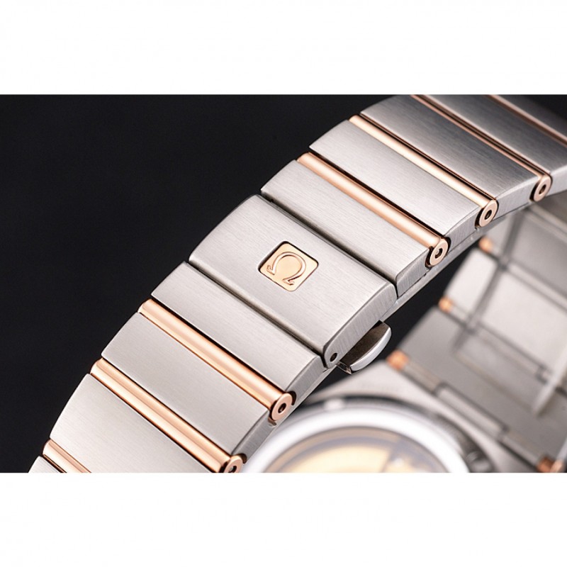 Swiss Omega Constellation White Dial Stainless Steel Case Rose Gold Bezel Two Tone Bracelet-5