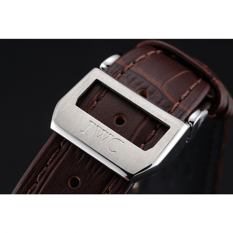Luxury Replica Watches IWC Portugieser Chronograph White Dial Steel Hands And Numerals Steel Case With Diamonds Brown Leather Strap-7