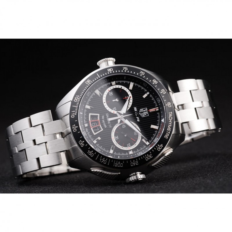 Tag Heuer Swiss SLR Tachymeter Bezel Stainless Steel Black Dial-3