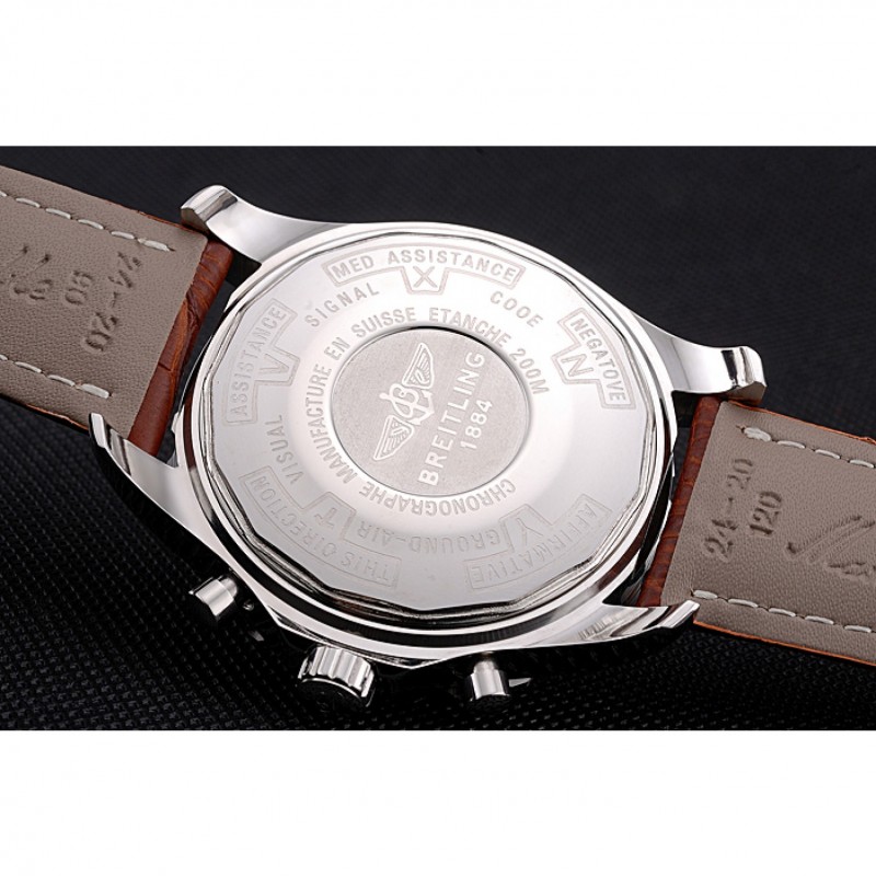 SS Replica Watches Breitling Navitimer Brown Leather Strap White Dial-7