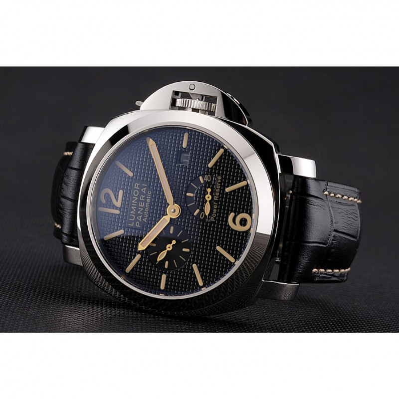 Panerai Luminor Automatic Power Reserve Black Embossed Dial Stainless Steel Case Black Leather Strap-3
