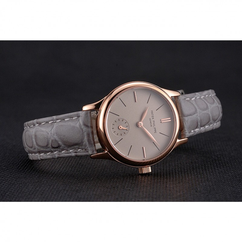 Patek Philippe Calatrava Gray Dial Rose Gold Case Gray Leather Strap-4