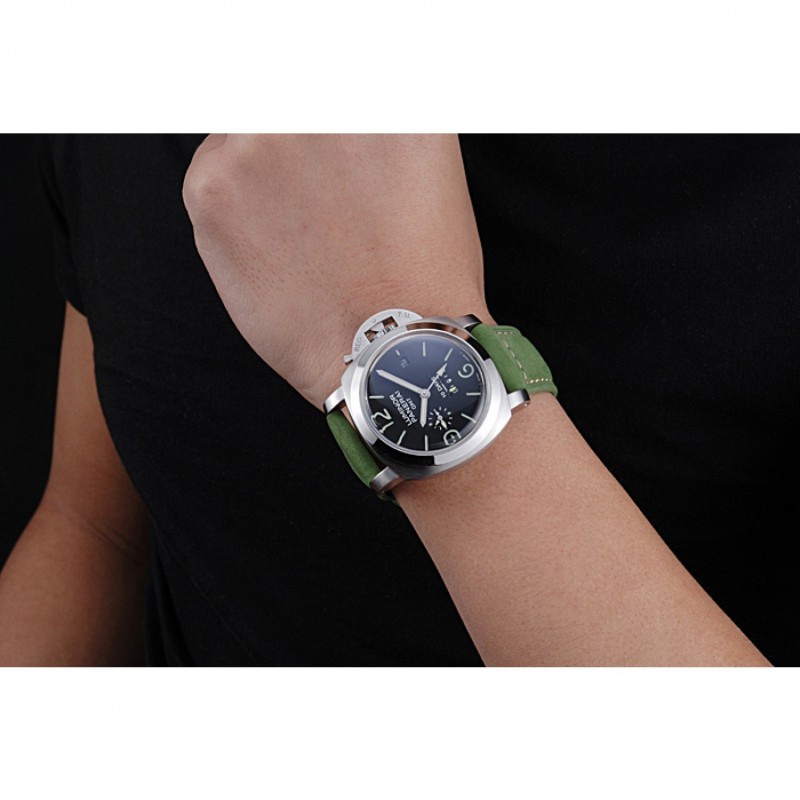 Panerai Luminor GMT Stainless Steel Bezel Green Leather Bracelet 622318-8